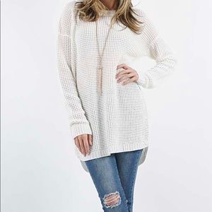 White waffle knit sweater